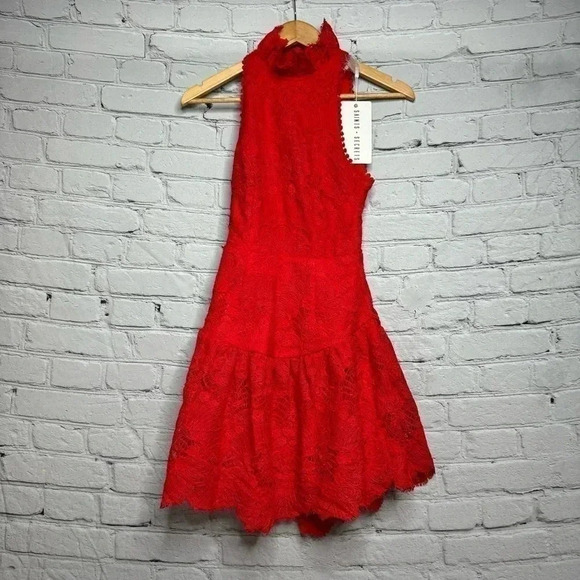 saints + secrets Dresses & Skirts - NWT Saints & Secrets Red Lace Open Back Halter Top A-Line Dress size Small
